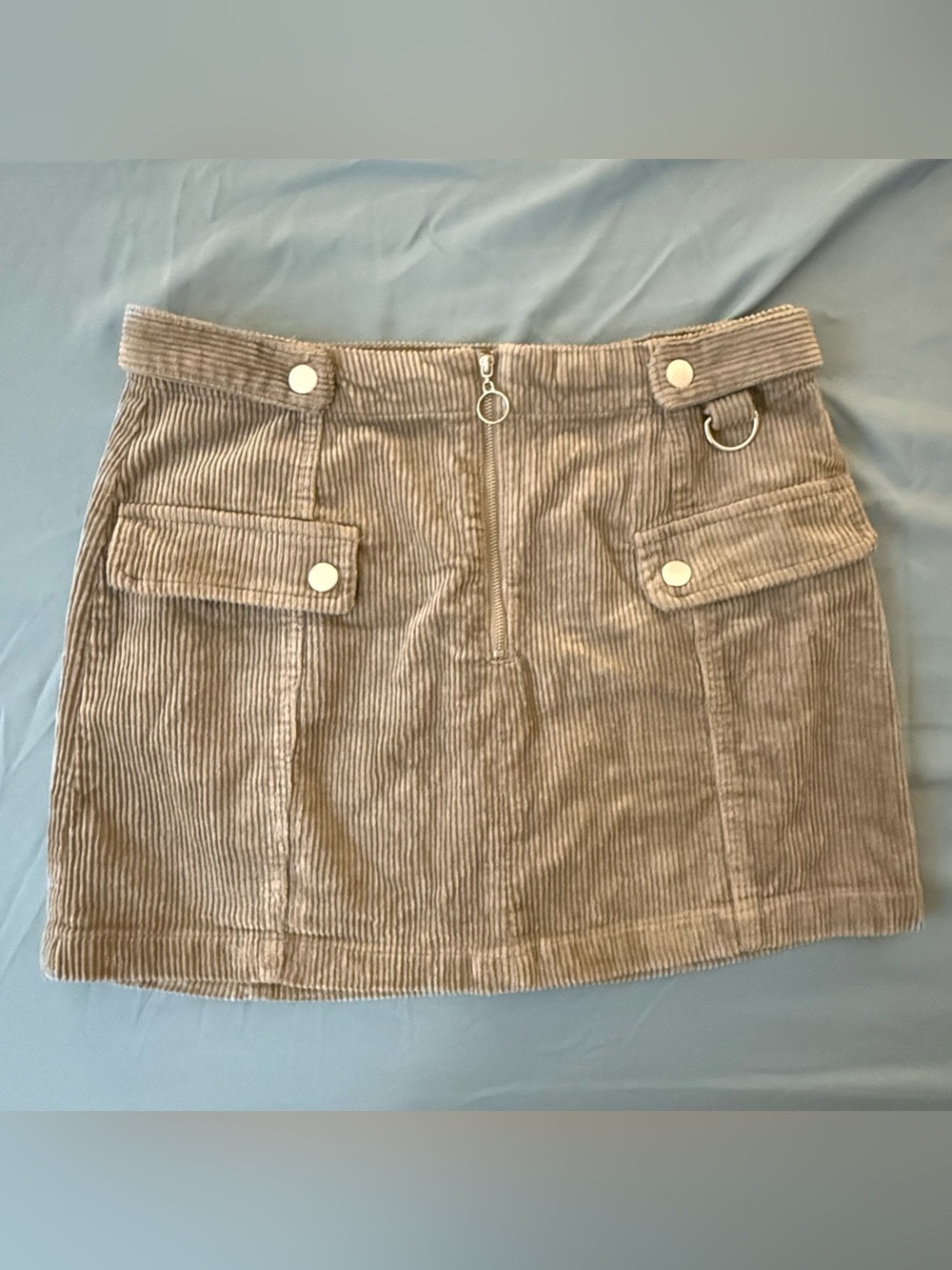 Forever 21 Taupe Corduroy Mini Skirt with Front Ring Zip